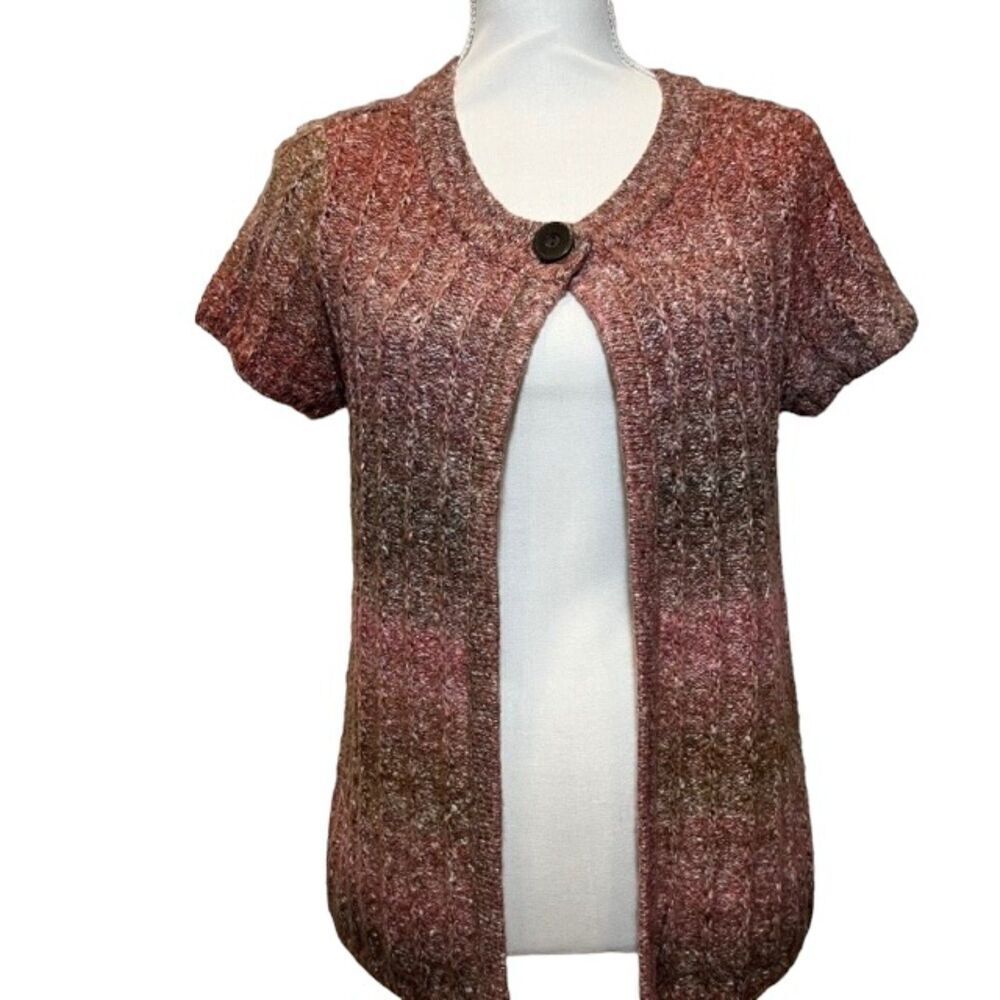Christopher & Banks One Button Cardigan Short Sleeve Ombre Rust Pinks Size Small